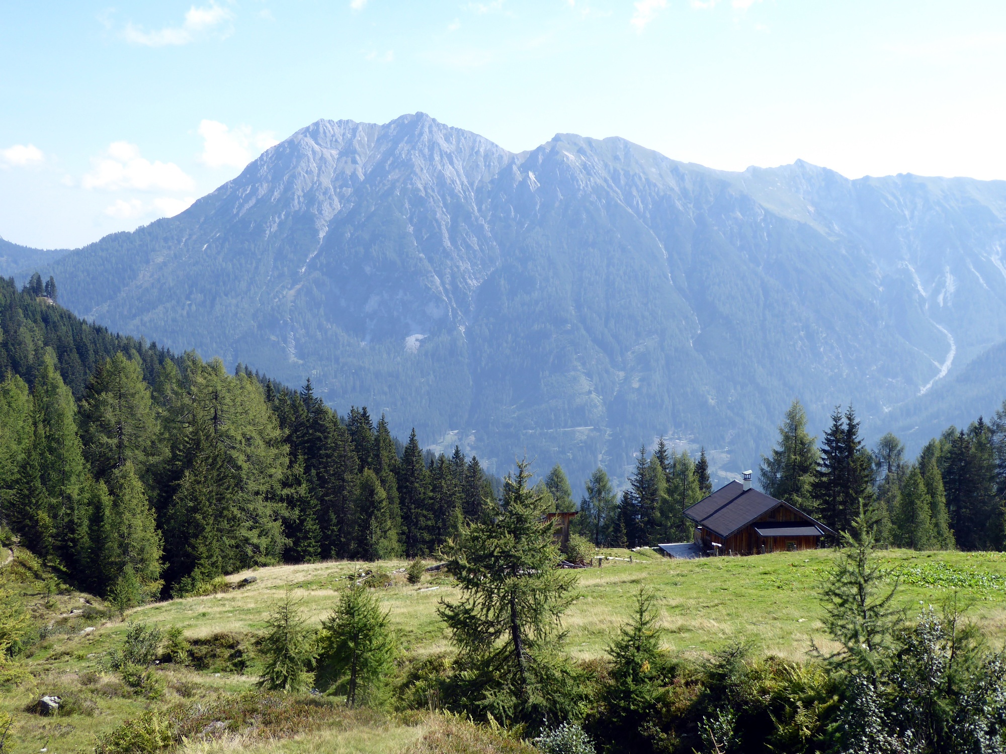 The descent with a view of the Ennskraxn (2410 m) passes by the Roßfeldalm.